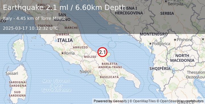 Earthquake SOUTHERN ITALY (2.1 ml) (2025-03-17 10:12:32 UTC)