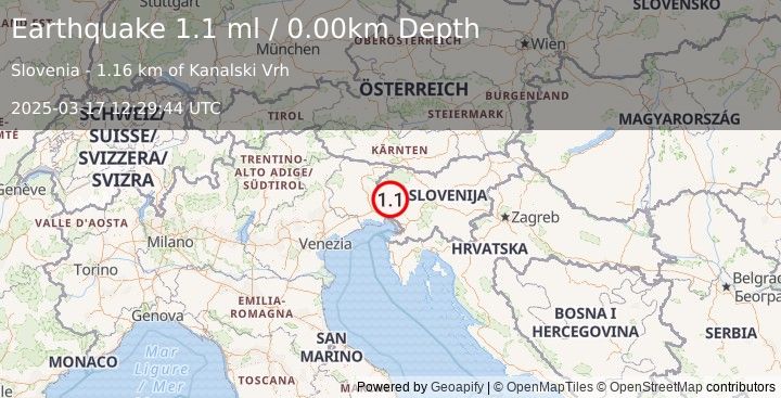 Earthquake SLOVENIA (1.1 ml) (2025-03-17 12:29:44 UTC)