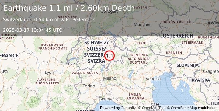 Earthquake SWITZERLAND (1.1 ml) (2025-03-17 13:04:45 UTC)