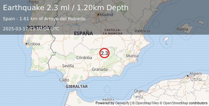 Earthquake SPAIN (2.3 ml) (2025-03-17 13:10:04 UTC)