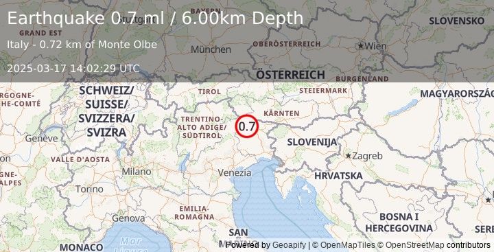 Earthquake NORTHERN ITALY (0.7 ml) (2025-03-17 14:02:29 UTC)