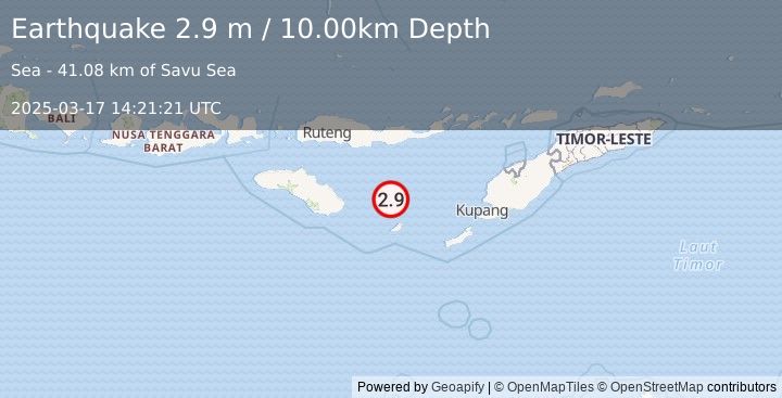 Earthquake SAVU SEA (2.9 m) (2025-03-17 14:21:21 UTC)