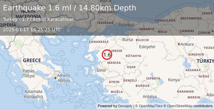 Earthquake WESTERN TURKEY (1.6 ml) (2025-03-17 14:25:25 UTC)