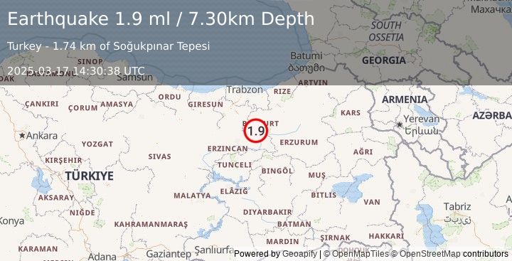 Earthquake EASTERN TURKEY (1.9 ml) (2025-03-17 14:30:38 UTC)