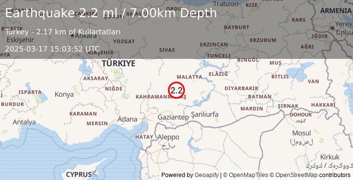 Earthquake CENTRAL TURKEY (2.2 ml) (2025-03-17 15:03:52 UTC)