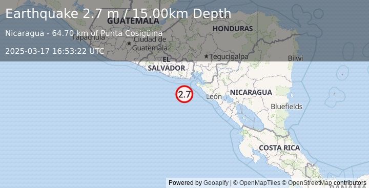 Earthquake OFFSHORE EL SALVADOR (2.7 m) (2025-03-17 16:53:22 UTC)