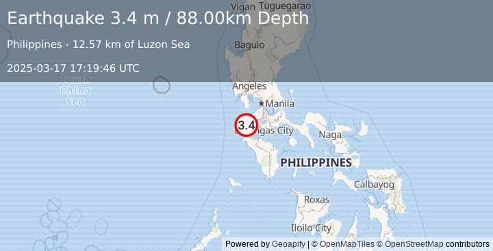 Earthquake MINDORO, PHILIPPINES (3.4 m) (2025-03-17 17:19:46 UTC)