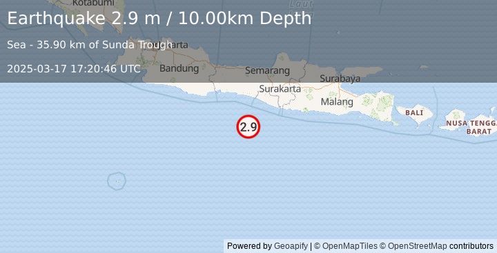 Earthquake JAVA, INDONESIA (2.9 m) (2025-03-17 17:20:46 UTC)