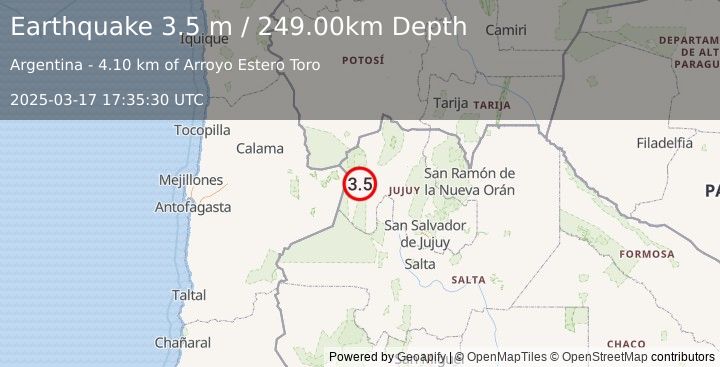 Earthquake JUJUY, ARGENTINA (3.5 m) (2025-03-17 17:35:30 UTC)