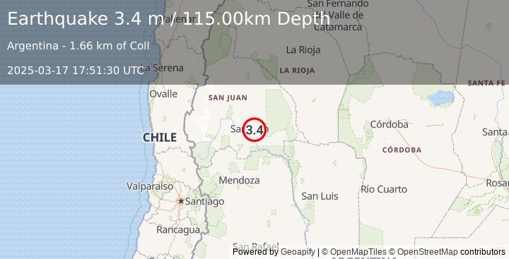 Earthquake SAN JUAN, ARGENTINA (3.4 m) (2025-03-17 17:51:30 UTC)