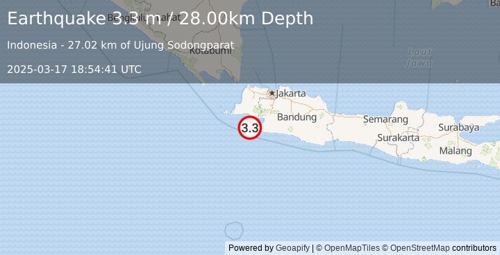 Earthquake JAVA, INDONESIA (3.3 m) (2025-03-17 18:54:41 UTC)