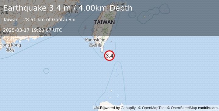 Earthquake TAIWAN REGION (3.4 m) (2025-03-17 19:28:07 UTC)