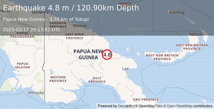 Earthquake EASTERN NEW GUINEA REG., P.N.G. (4.8 m) (2025-03-17 20:13:01 UTC)