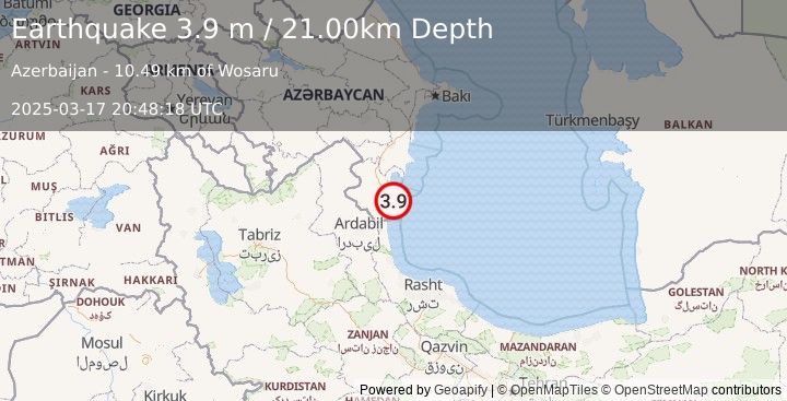 Earthquake CASPIAN SEA, OFFSHORE AZERBAIJAN (3.9 m) (2025-03-17 20:48:18 UTC)