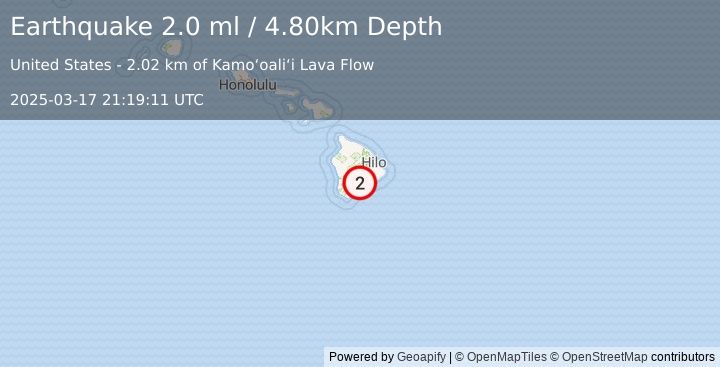 Earthquake ISLAND OF HAWAII, HAWAII (2.0 ml) (2025-03-17 21:19:11 UTC)