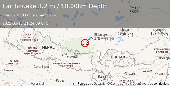 Earthquake WESTERN XIZANG (3.2 m) (2025-03-17 21:24:39 UTC)