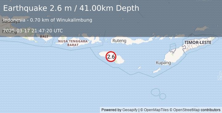 Earthquake SUMBA REGION, INDONESIA (2.6 m) (2025-03-17 21:47:20 UTC)