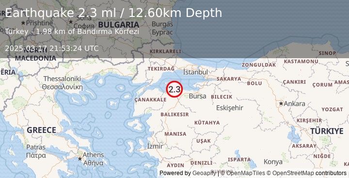 Earthquake WESTERN TURKEY (2.3 ml) (2025-03-17 21:53:24 UTC)