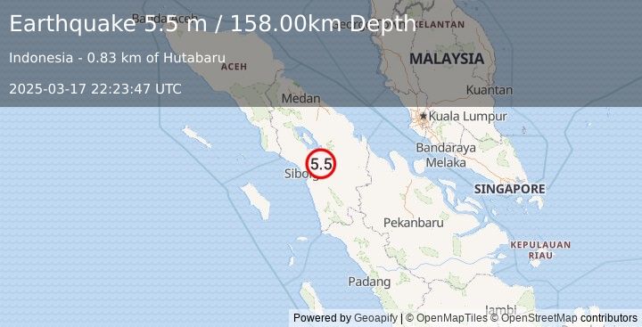 Earthquake NORTHERN SUMATRA, INDONESIA (5.5 mb) (2025-03-17 22:23:49 UTC)