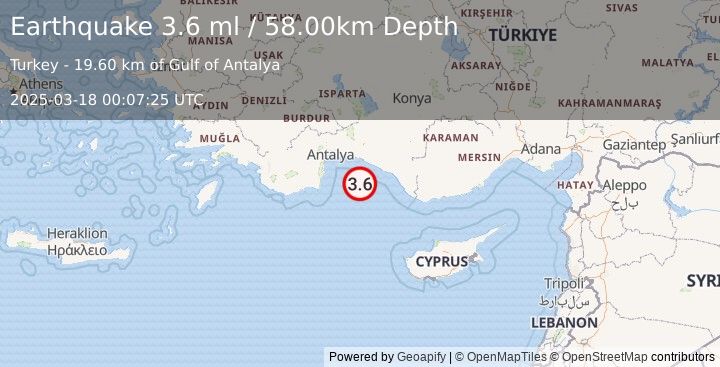 Earthquake WESTERN TURKEY (3.4 ml) (2025-03-18 00:07:24 UTC)