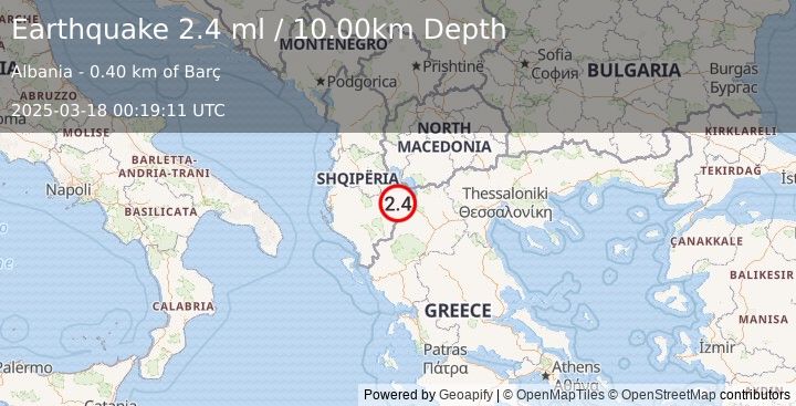 Earthquake ALBANIA (2.4 ml) (2025-03-18 00:19:11 UTC)