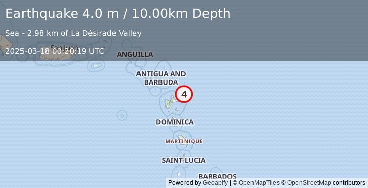 Earthquake GUADELOUPE REGION, LEEWARD ISL. (4.0 m) (2025-03-18 00:20:19 UTC)