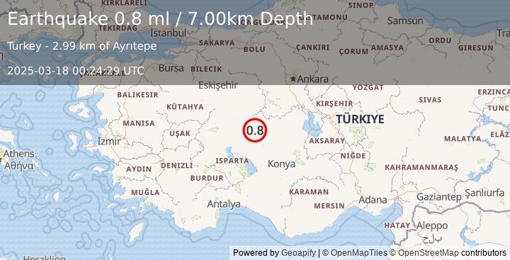 Earthquake WESTERN TURKEY (0.8 ml) (2025-03-18 00:24:29 UTC)