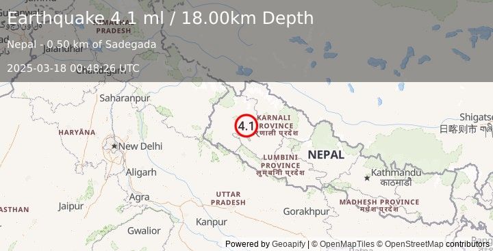 Earthquake NEPAL (4.1 ml) (2025-03-18 00:48:26 UTC)