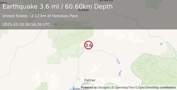 Earthquake CENTRAL ALASKA (3.6 ml) (2025-03-18 00:56:25 UTC)