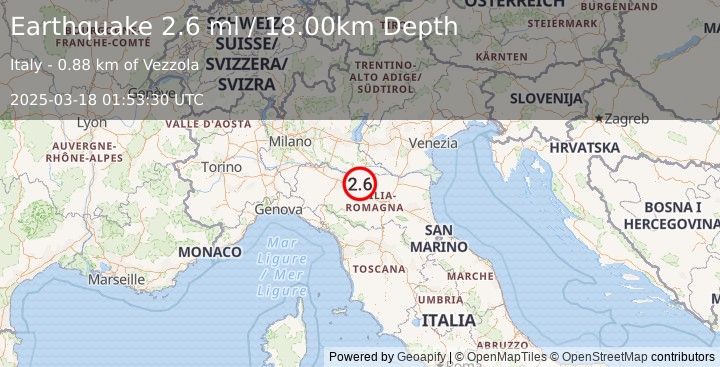 Earthquake NORTHERN ITALY (2.6 ml) (2025-03-18 01:53:30 UTC)