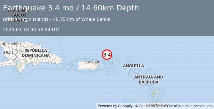 Earthquake VIRGIN ISLANDS REGION (3.4 md) (2025-03-18 03:58:54 UTC)