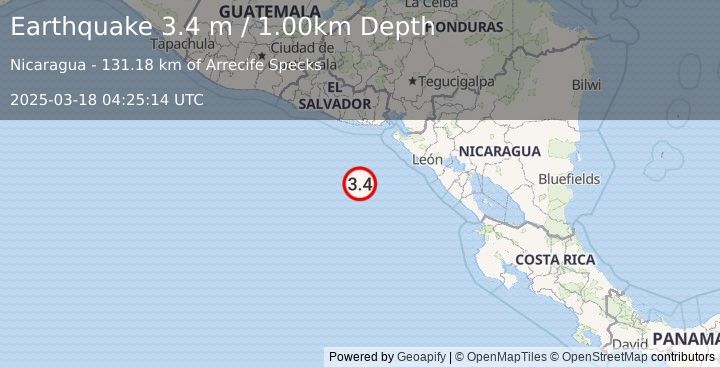 Earthquake OFF COAST OF CENTRAL AMERICA (3.4 m) (2025-03-18 04:25:14 UTC)