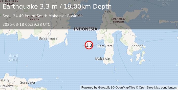 Earthquake SULAWESI, INDONESIA (3.3 m) (2025-03-18 05:39:28 UTC)