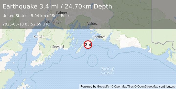 Earthquake SOUTHERN ALASKA (3.4 ml) (2025-03-18 05:53:00 UTC)