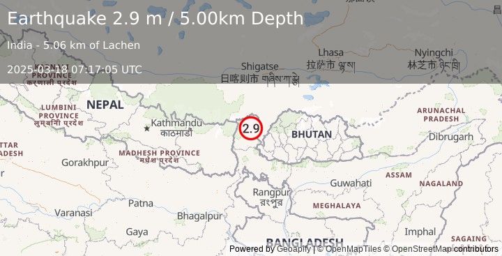 Earthquake SIKKIM, INDIA (2.9 m) (2025-03-18 07:17:05 UTC)