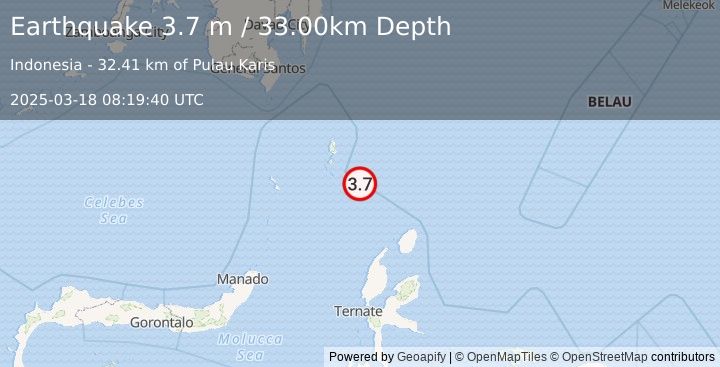 Earthquake KEPULAUAN TALAUD, INDONESIA (3.7 m) (2025-03-18 08:19:40 UTC)