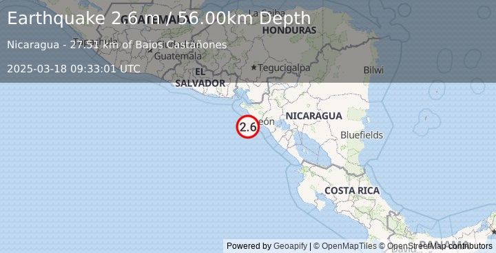 Earthquake NEAR COAST OF NICARAGUA (2.7 m) (2025-03-18 09:33:00 UTC)