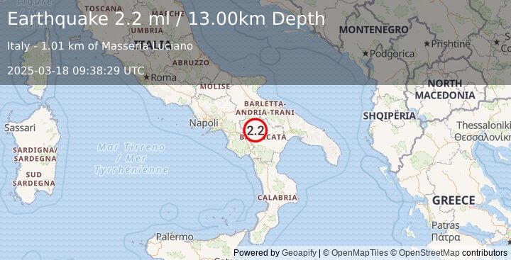 Earthquake SOUTHERN ITALY (2.2 ml) (2025-03-18 09:38:29 UTC)