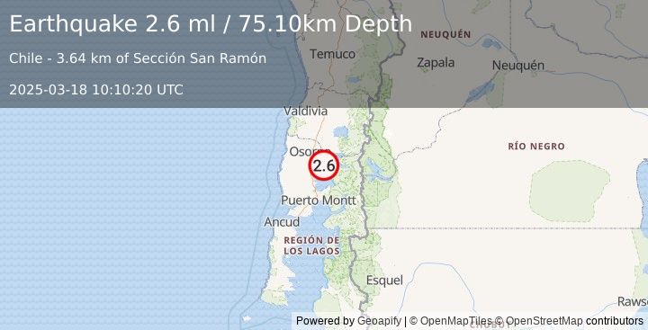 Earthquake LOS LAGOS, CHILE (2.6 ml) (2025-03-18 10:10:20 UTC)