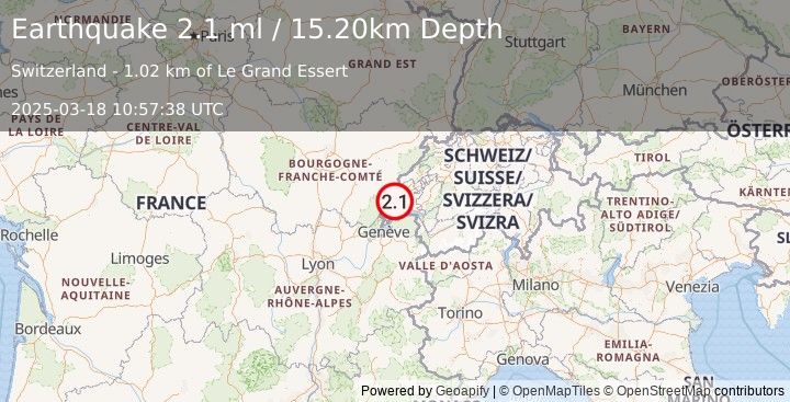 Earthquake SWITZERLAND (2.1 ml) (2025-03-18 10:57:38 UTC)