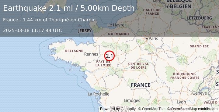 Earthquake FRANCE (2.1 ml) (2025-03-18 11:17:44 UTC)