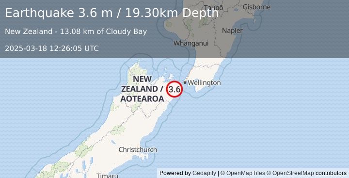 Earthquake COOK STRAIT, NEW ZEALAND (3.6 m) (2025-03-18 12:26:05 UTC)