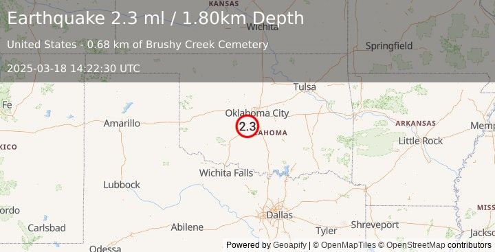 Earthquake OKLAHOMA (2.3 ml) (2025-03-18 14:22:30 UTC)