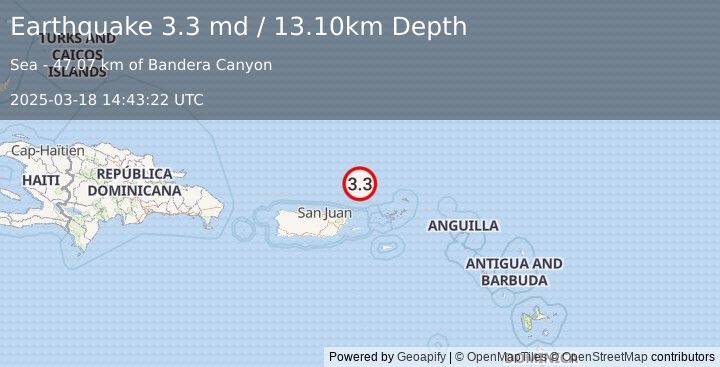 Earthquake PUERTO RICO REGION (3.3 md) (2025-03-18 14:43:22 UTC)