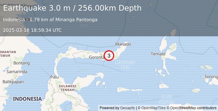 Earthquake MINAHASA, SULAWESI, INDONESIA (3.0 m) (2025-03-18 18:59:34 UTC)