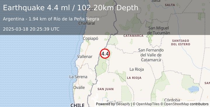 Earthquake LA RIOJA, ARGENTINA (4.4 mw) (2025-03-18 20:25:38 UTC)