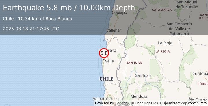 Earthquake COQUIMBO, CHILE (5.8 mb) (2025-03-18 21:17:50 UTC)