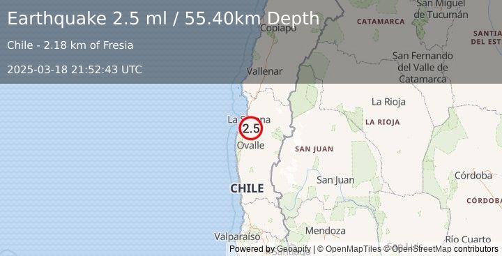 Earthquake COQUIMBO, CHILE (2.5 ml) (2025-03-18 21:52:43 UTC)