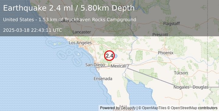Earthquake SOUTHERN CALIFORNIA (2.4 ml) (2025-03-18 22:43:11 UTC)