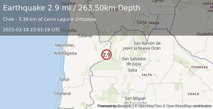 Earthquake ANTOFAGASTA, CHILE (2.9 ml) (2025-03-18 23:01:19 UTC)